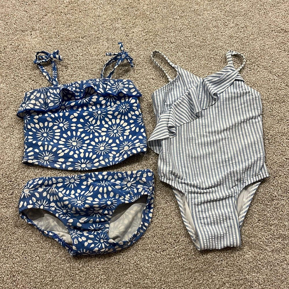 Two for the price of one! Adorable blue and white swimsuits for toddler girl!